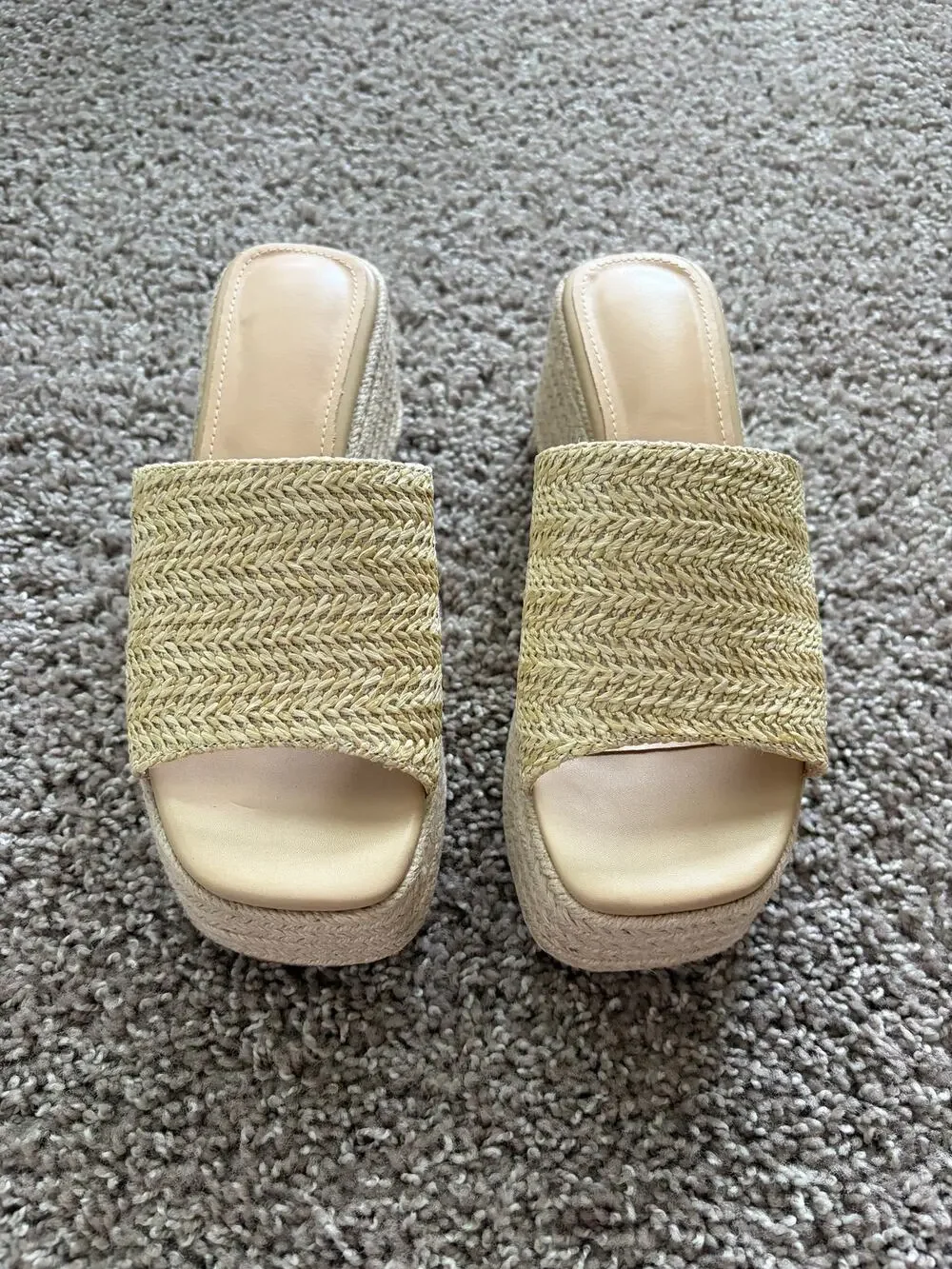 Neutral Woven Platform Sandals Women’s 7 Espadrille Raffia Slides